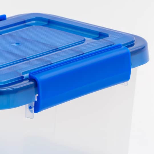 IRIS Element Resistant Clear Plastic Storage Boxes with Blue Lid